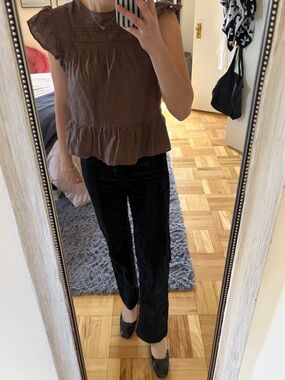 Straight-Leg Black Velvet Corduroy Pants — Oraije Paris
